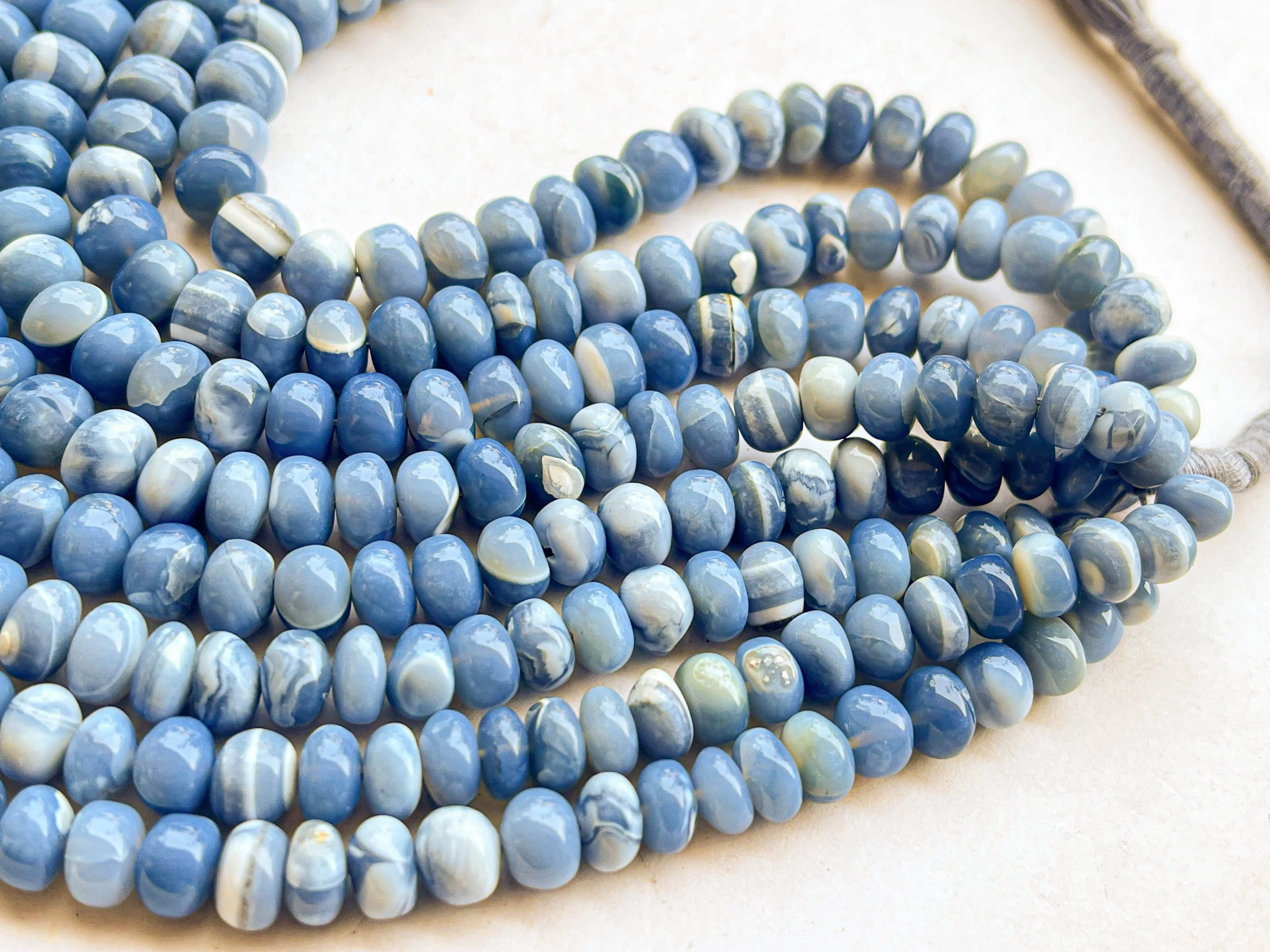 Blue Opal Smooth Rondelle Beads