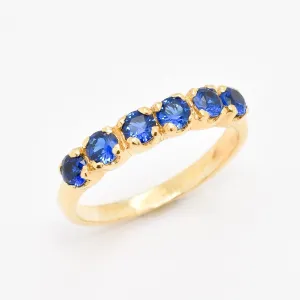 Blue Sapphire Ring - Gold Sapphire Ring, Half Eternity Sapphire Ring