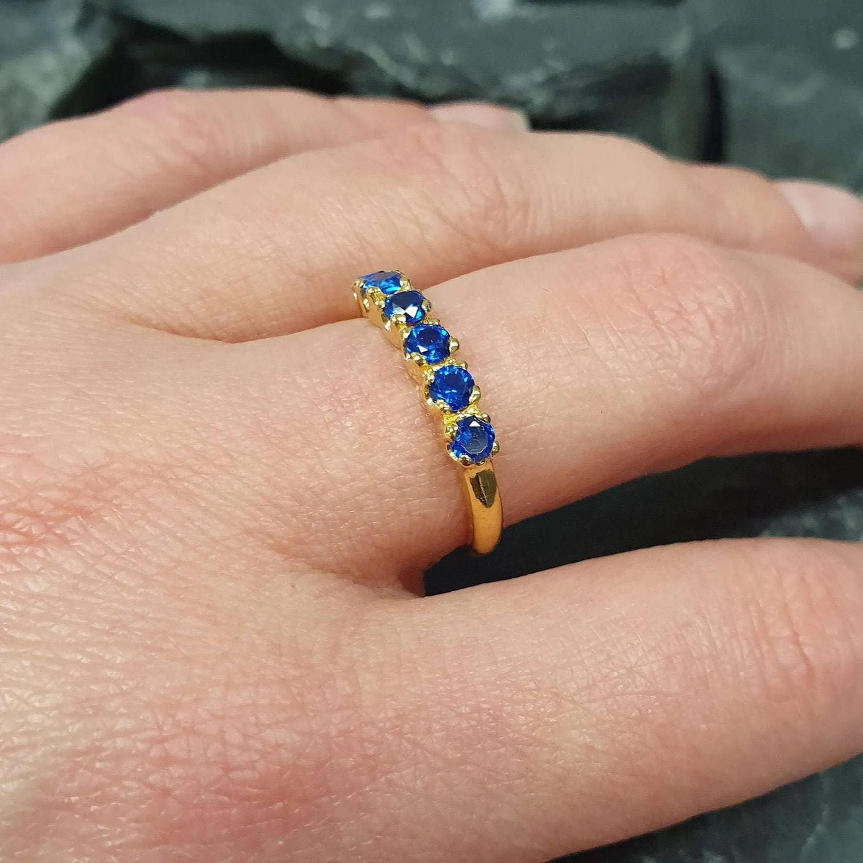 Blue Sapphire Ring - Gold Sapphire Ring, Half Eternity Sapphire Ring