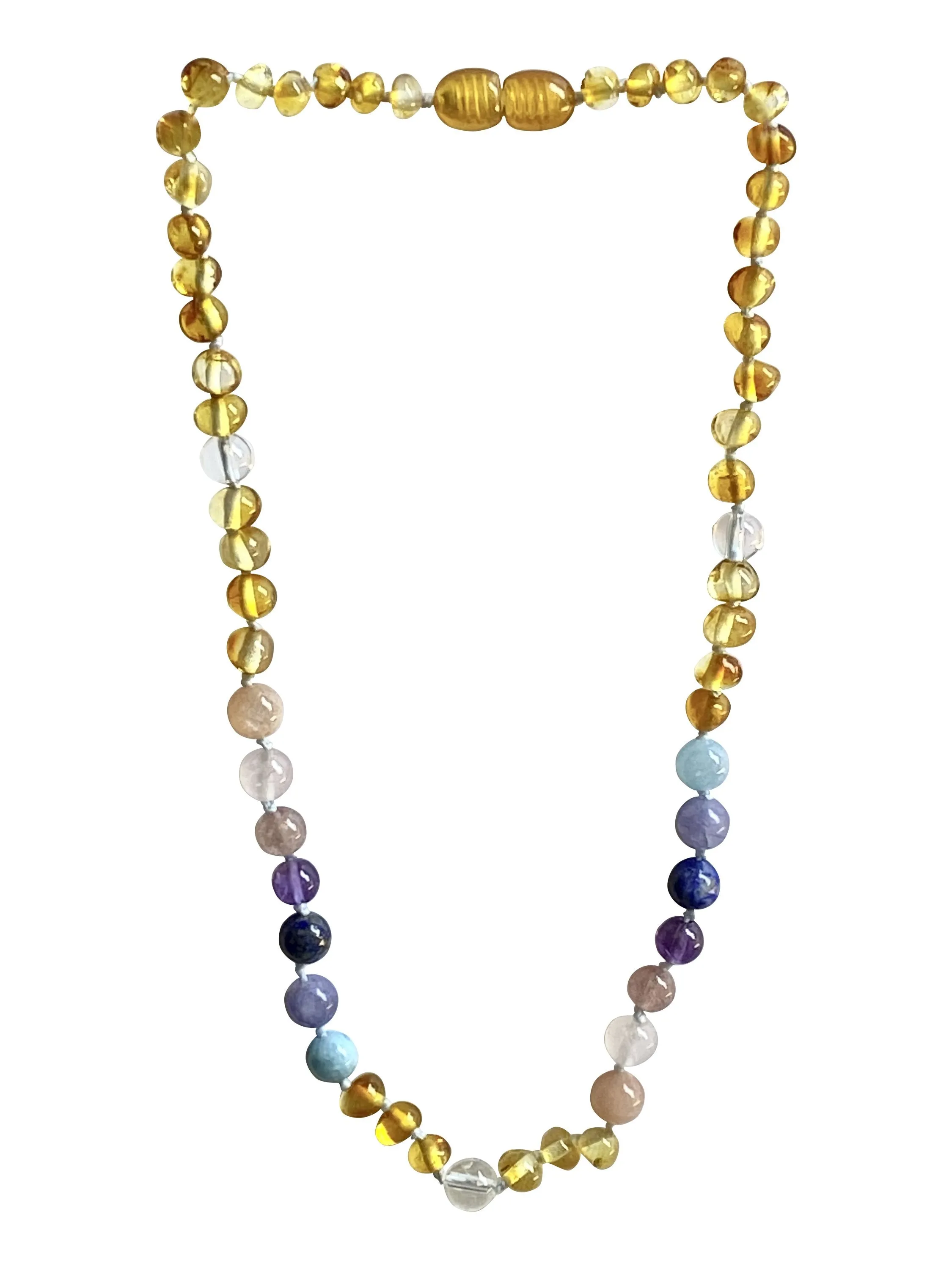 Boost Immune System with Amber and Pastel Rainbow Big Kid Necklace - Natural Relief for Sinus, Ear, Headaches, and Focus