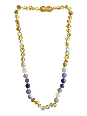 Boost Immune System with Amber and Pastel Rainbow Big Kid Necklace - Natural Relief for Sinus, Ear, Headaches, and Focus