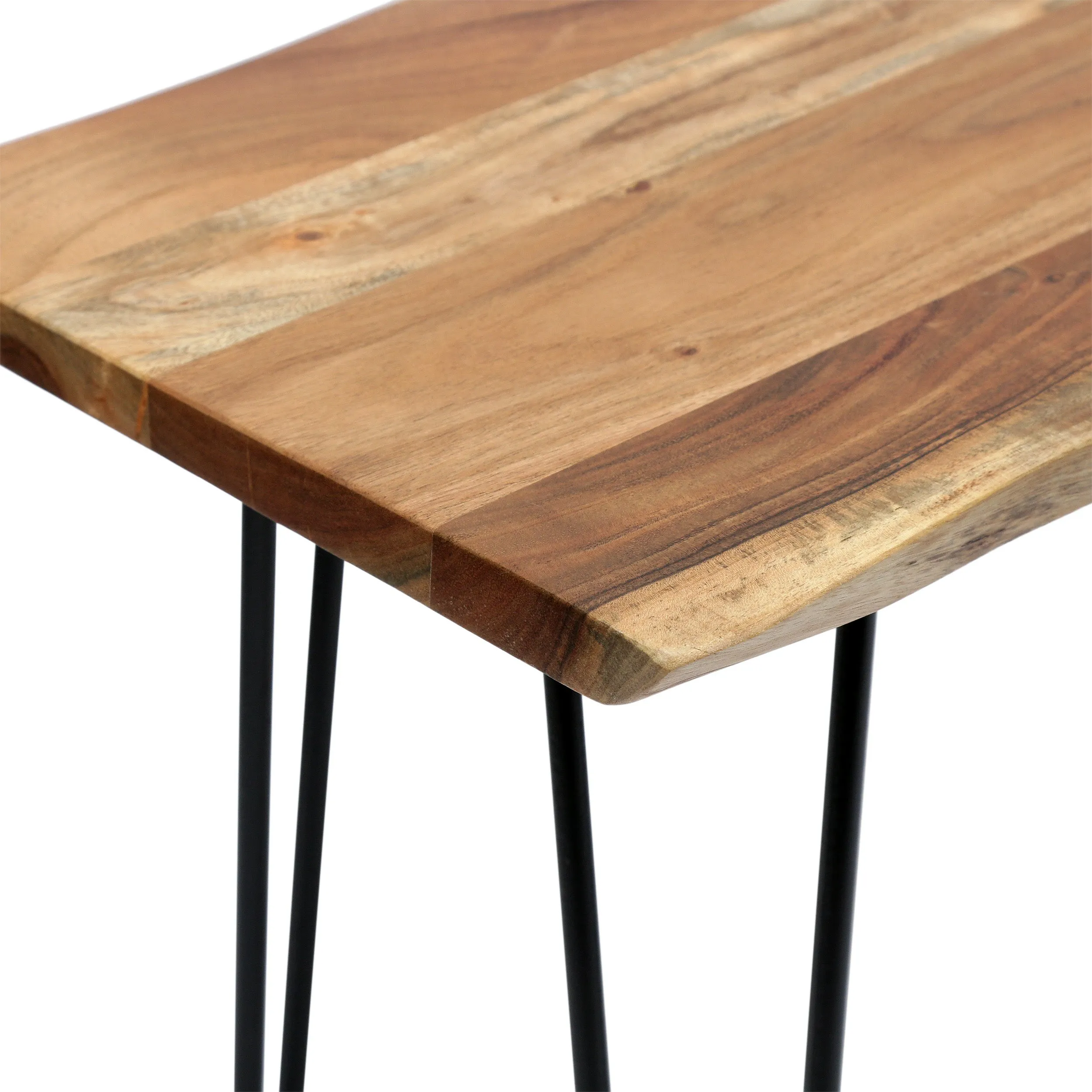 Bullard Modern Industrial Handmade Acacia Wood Dining Bench with Hairpin Legs, Natural and Black