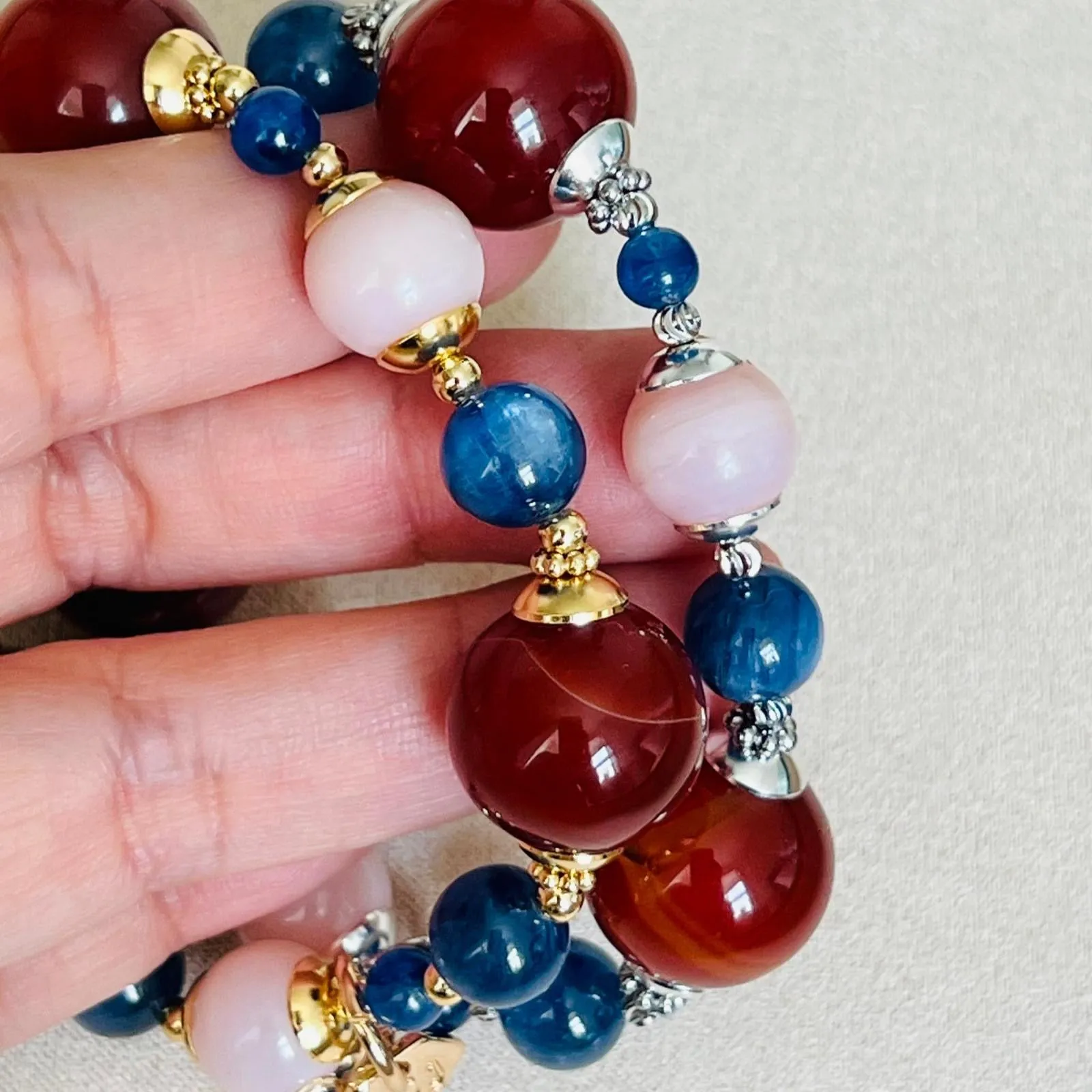 Carnelian, Pink Opal & Blue Kyanite Bracelet GHW