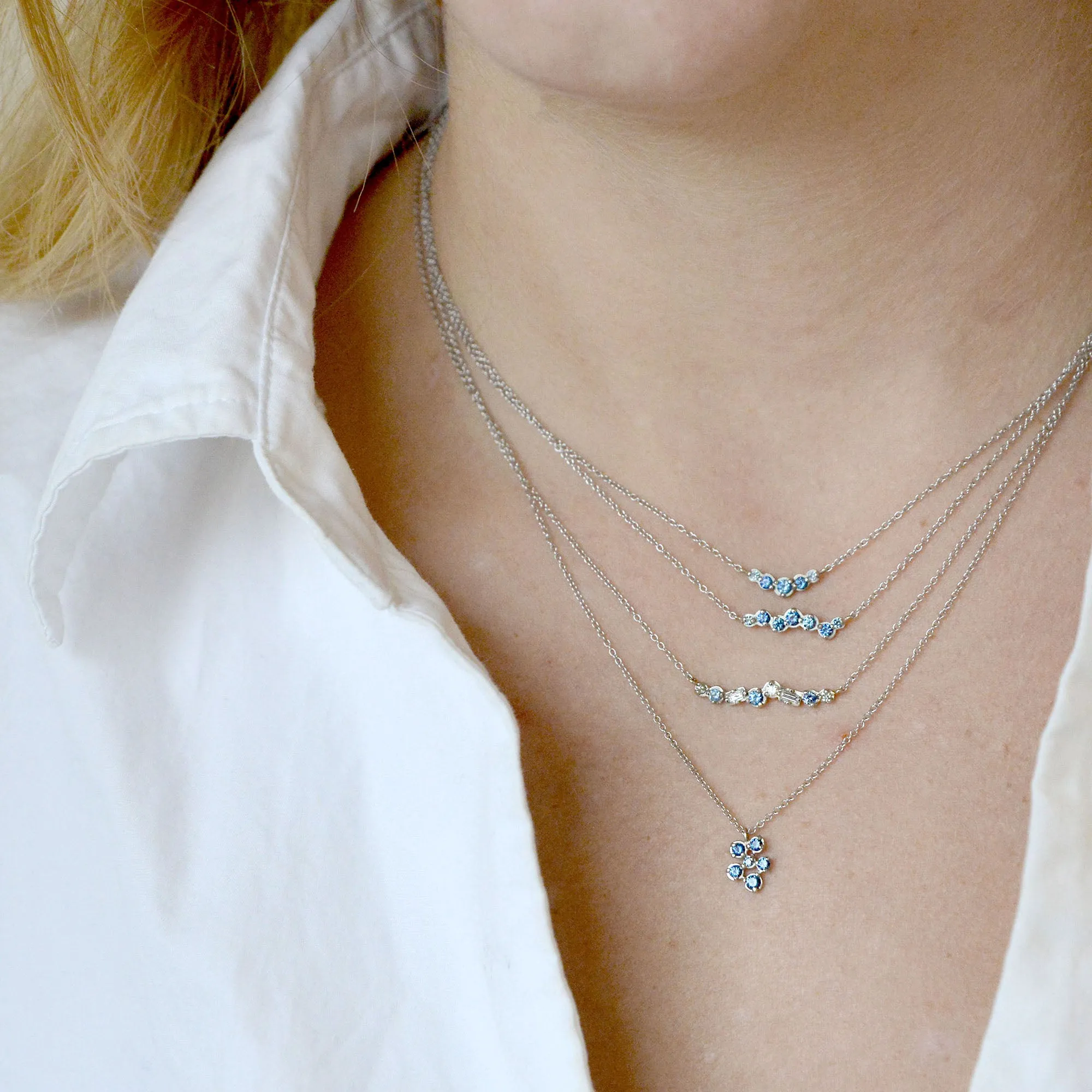 Cascade Diamond & Blue Sapphire Bar Necklace