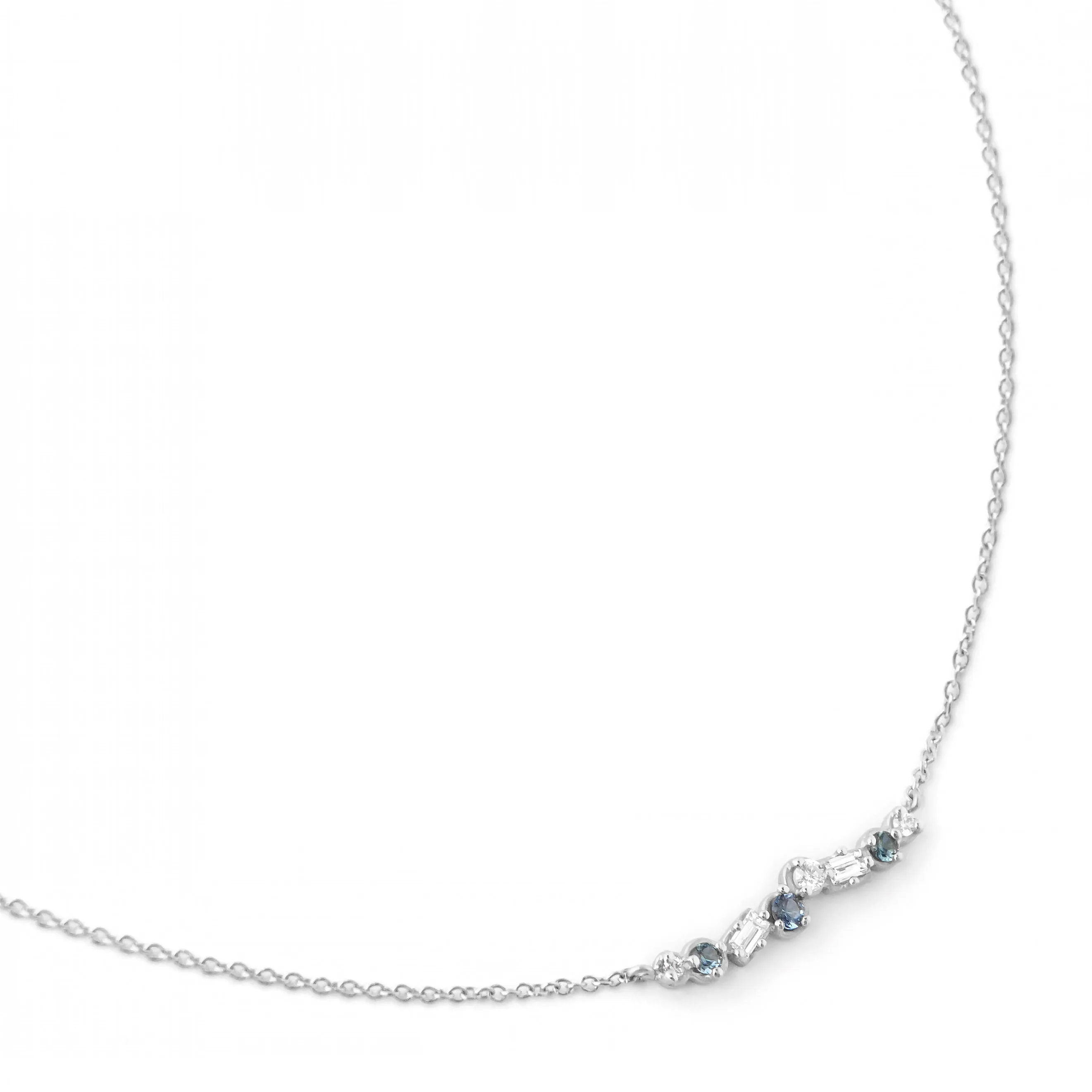 Cascade Diamond & Blue Sapphire Bar Necklace