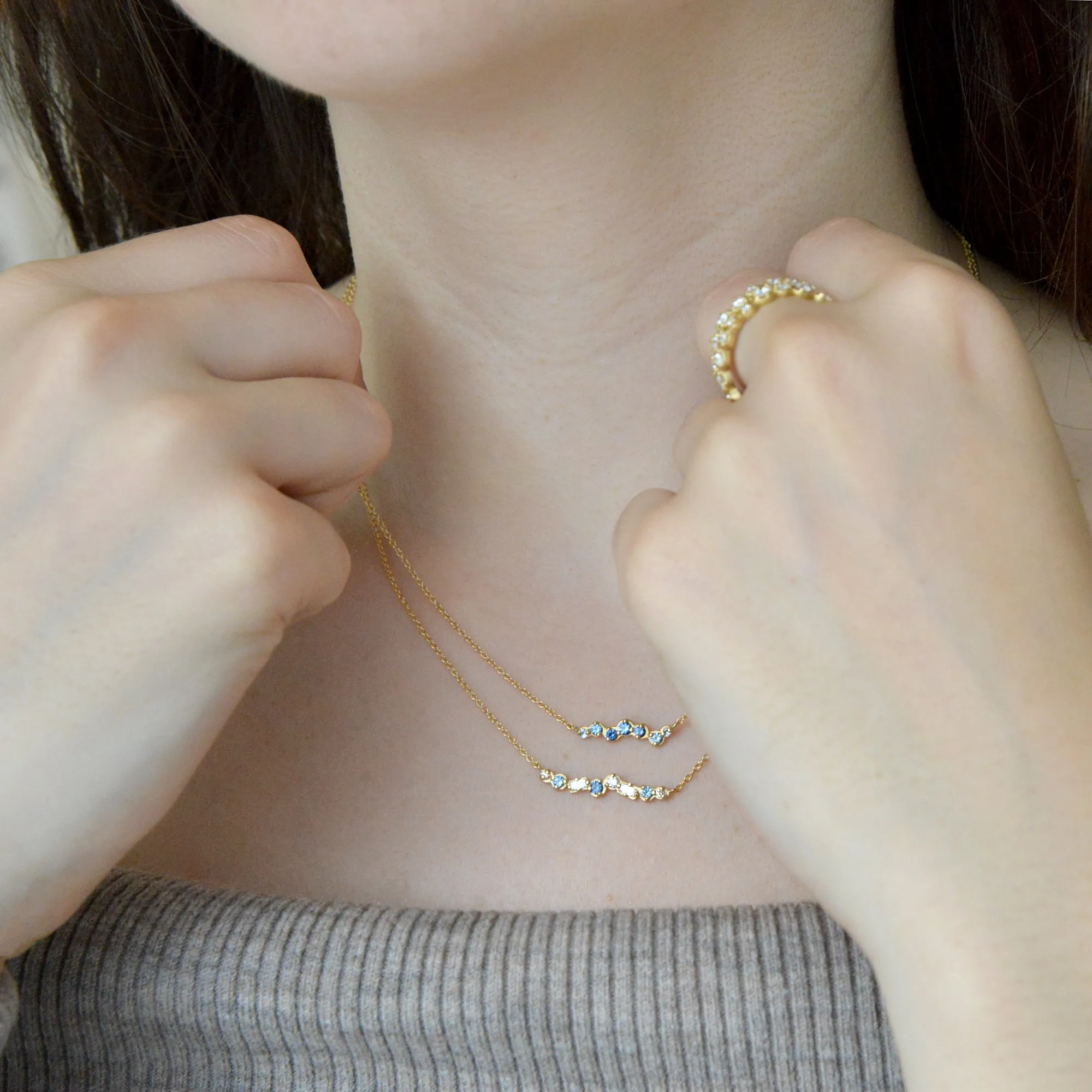 Cascade Diamond & Blue Sapphire Bar Necklace