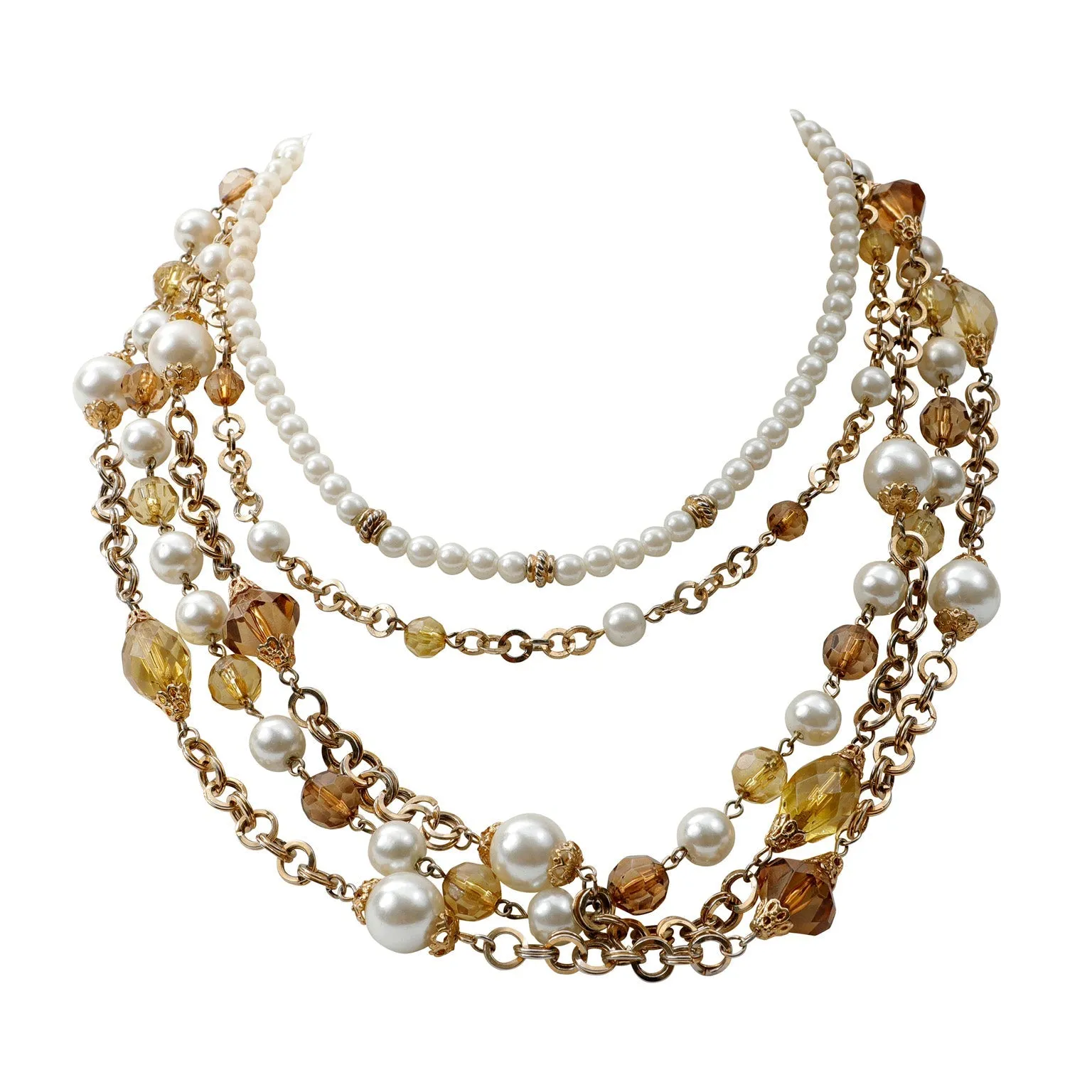 Chanel Amber Crystal Beaded Layered Bib Vintage Necklace w/ Gold Hardware