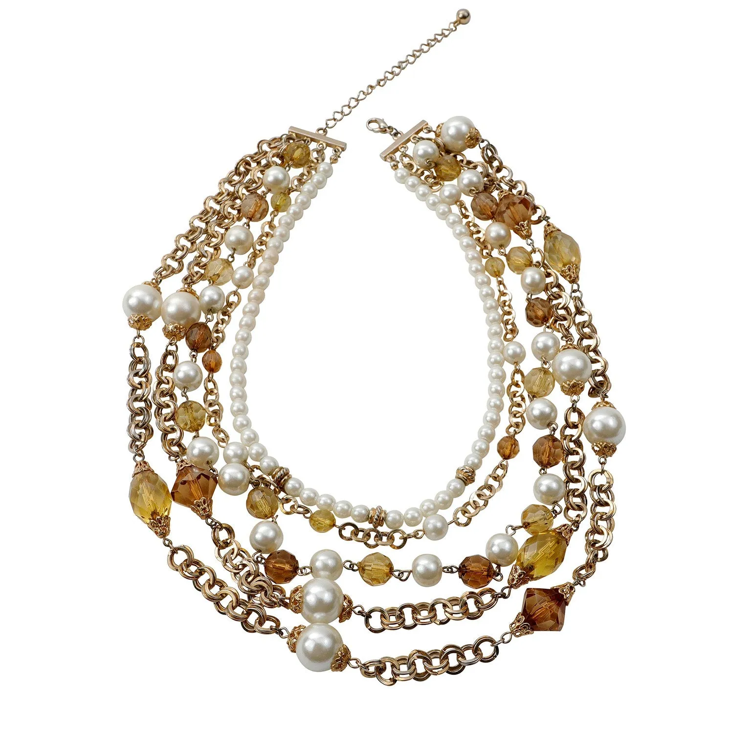 Chanel Amber Crystal Beaded Layered Bib Vintage Necklace w/ Gold Hardware