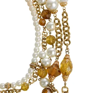 Chanel Amber Crystal Beaded Layered Bib Vintage Necklace w/ Gold Hardware