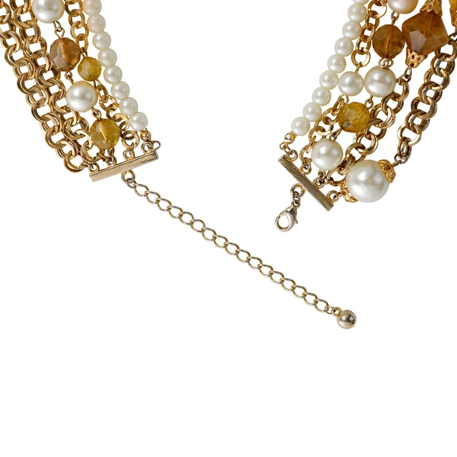 Chanel Amber Crystal Beaded Layered Bib Vintage Necklace w/ Gold Hardware