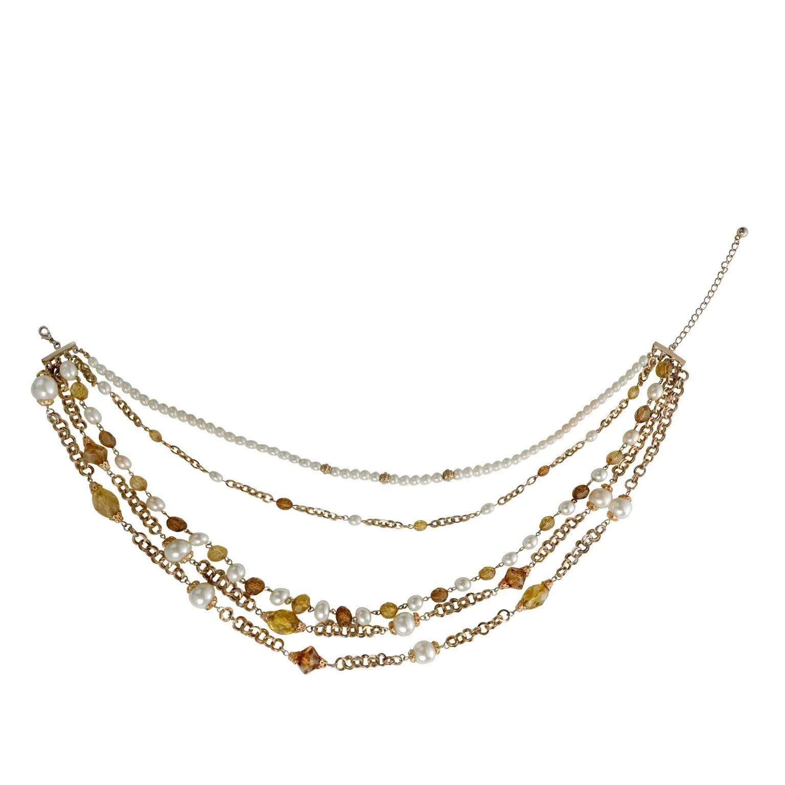 Chanel Amber Crystal Beaded Layered Bib Vintage Necklace w/ Gold Hardware