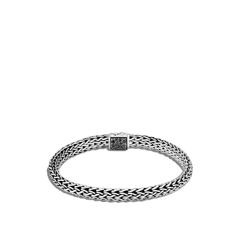 Classic Chain Reversible Bracelet with Treated Black Sapphire & Peridot Sz M by John Hardy