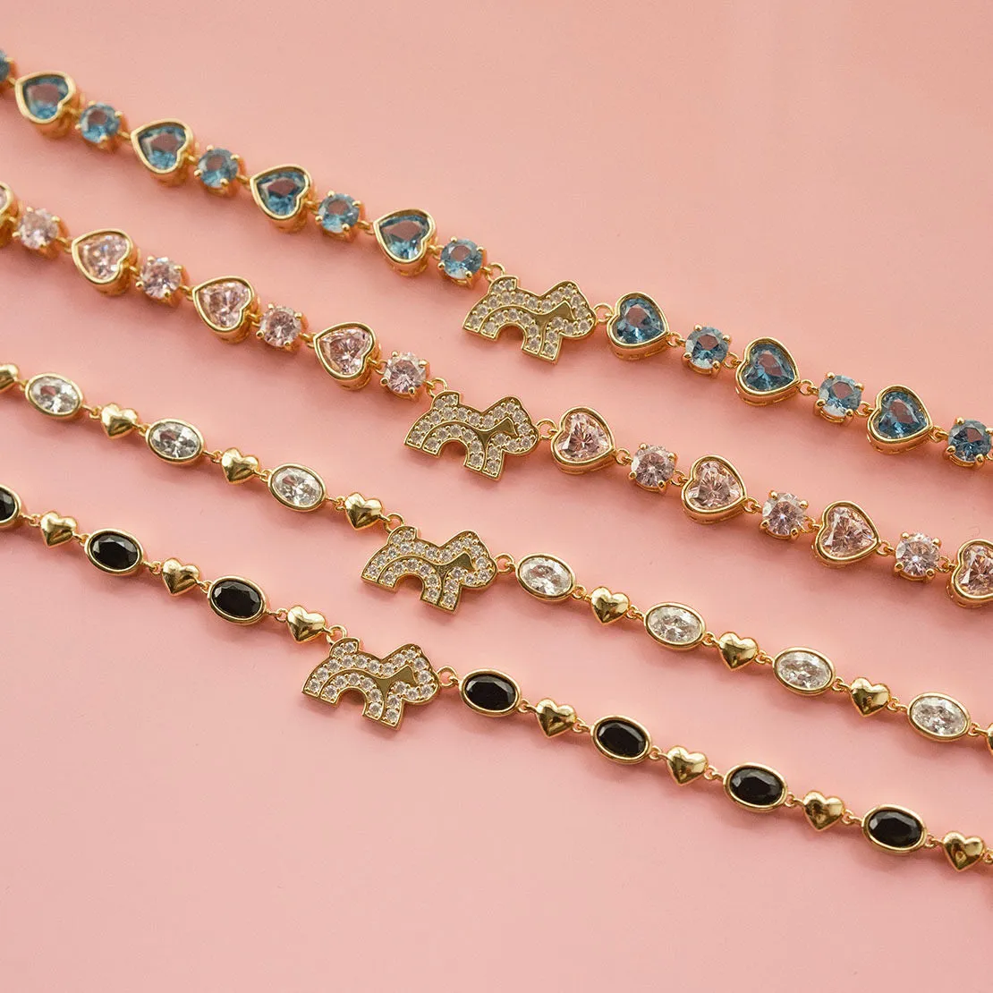 Cloud Haven Heart Crystal Logo Bracelet Pink