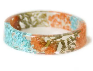Coral, Teal and Gold Flower Resin Bracelet