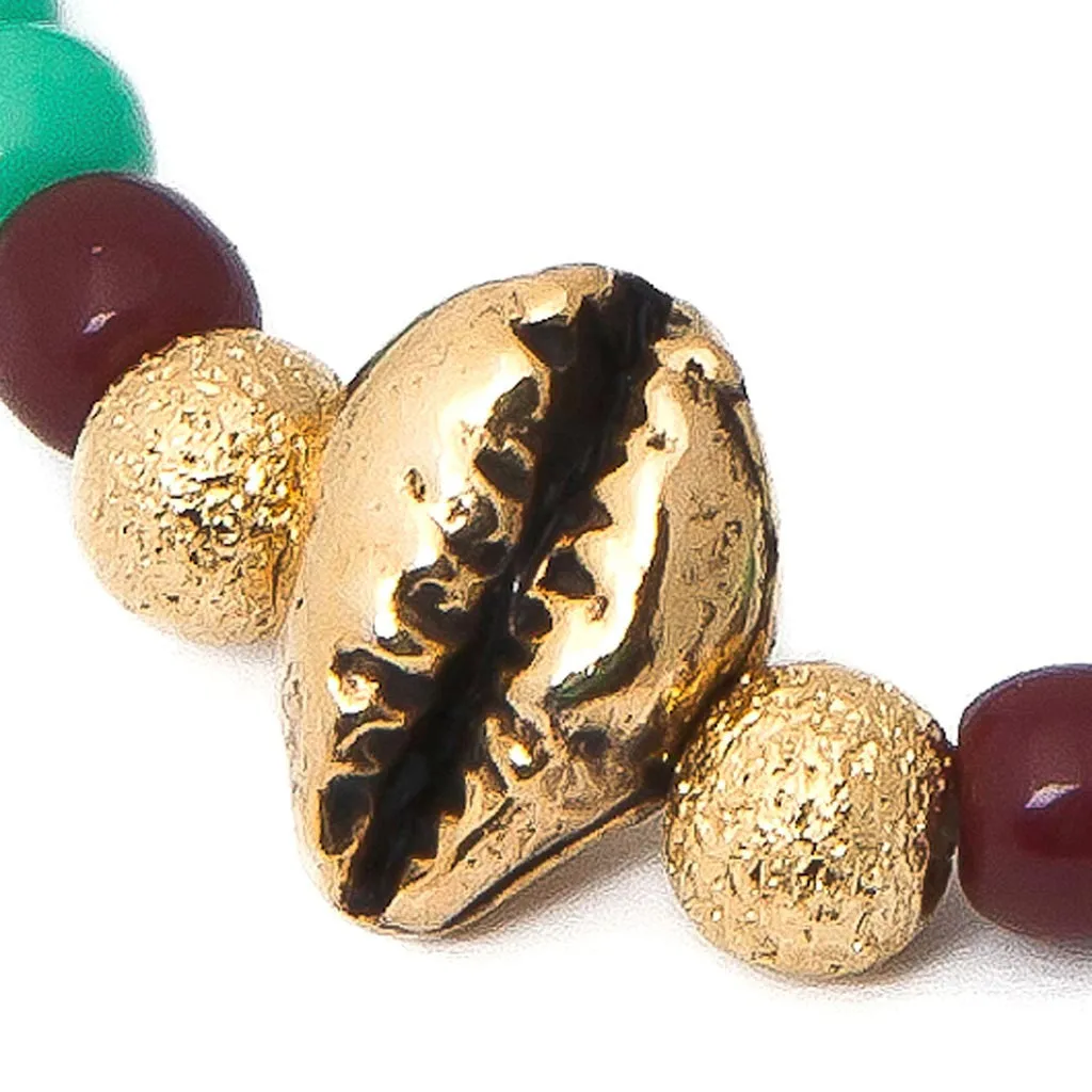 Cowrie Shell Charm Glass Bead Bracelet