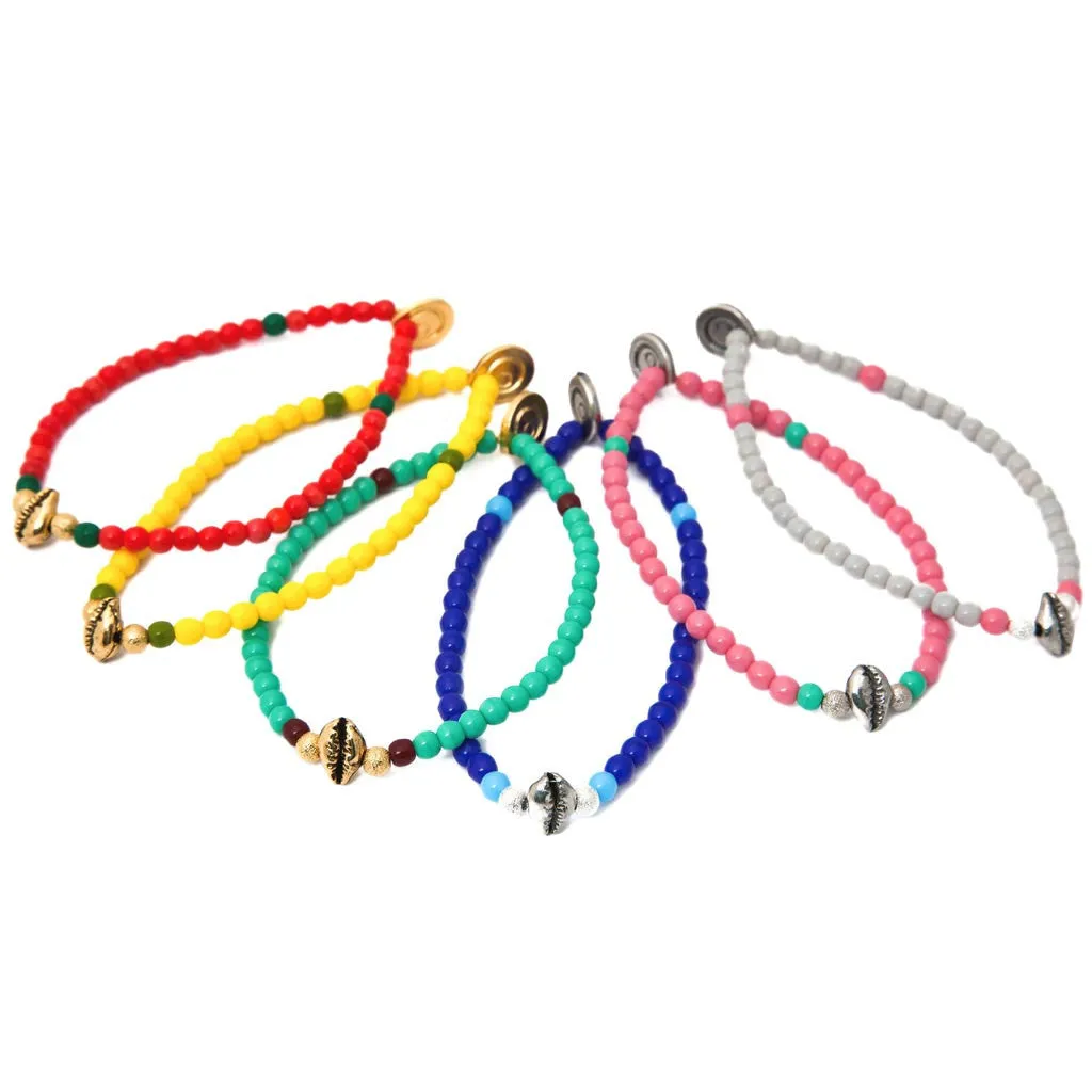 Cowrie Shell Charm Glass Bead Bracelet