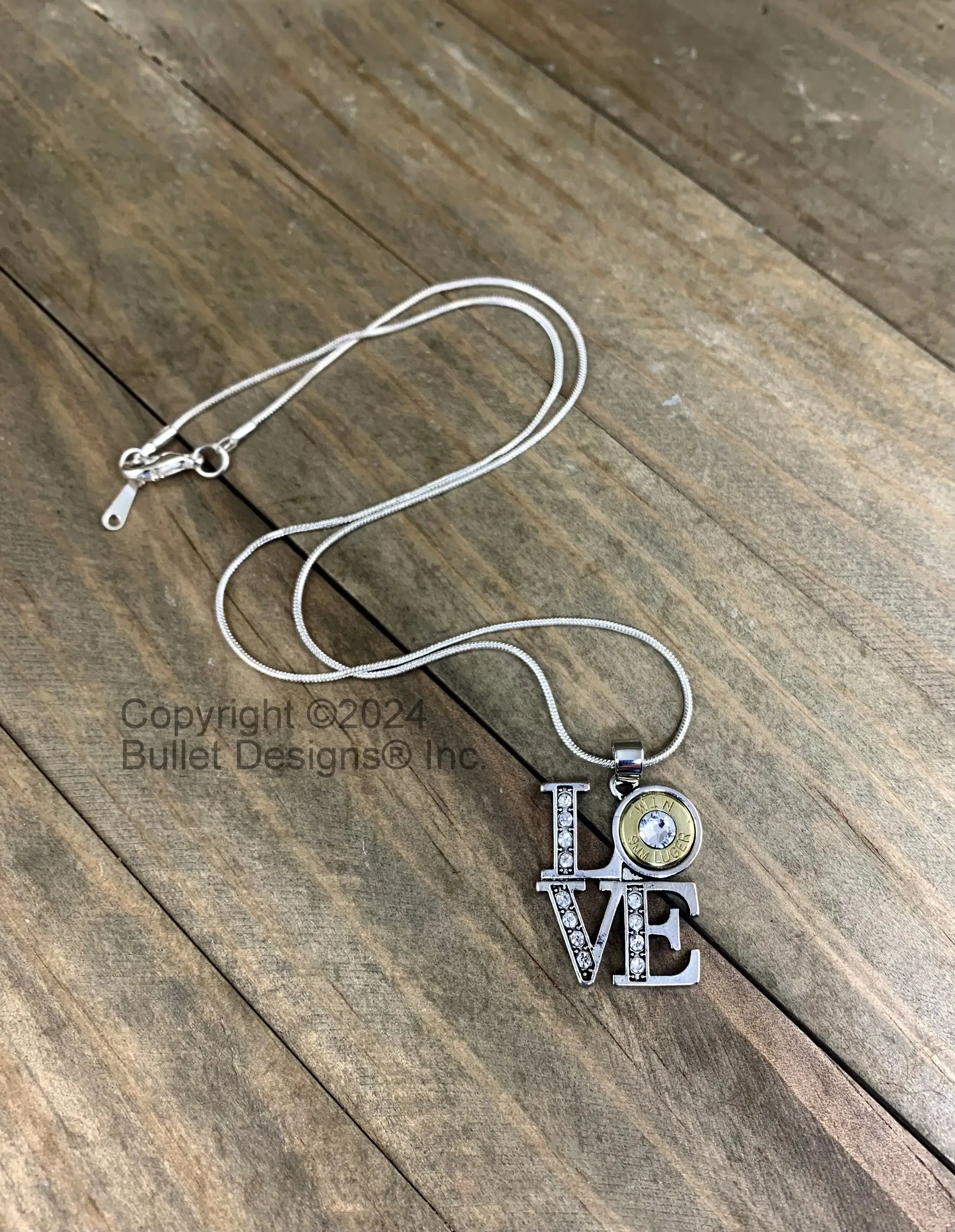 Custom 9mm Luger Love Letters Necklace, Real Bullet