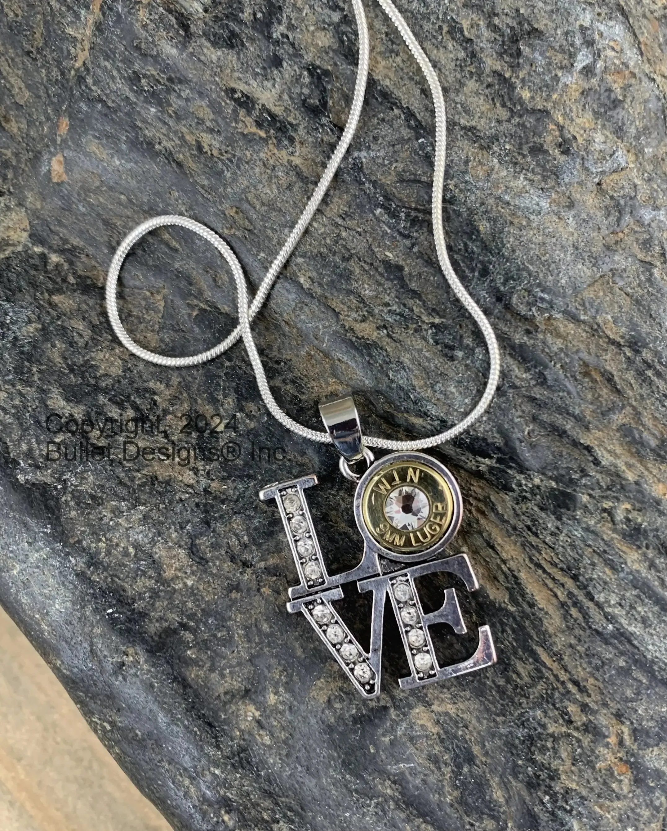 Custom 9mm Luger Love Letters Necklace, Real Bullet
