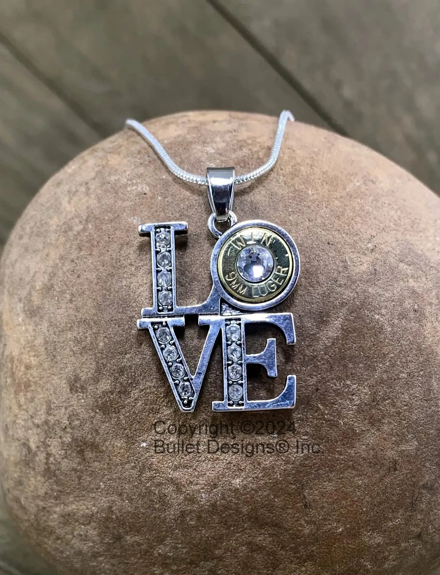 Custom 9mm Luger Love Letters Necklace, Real Bullet