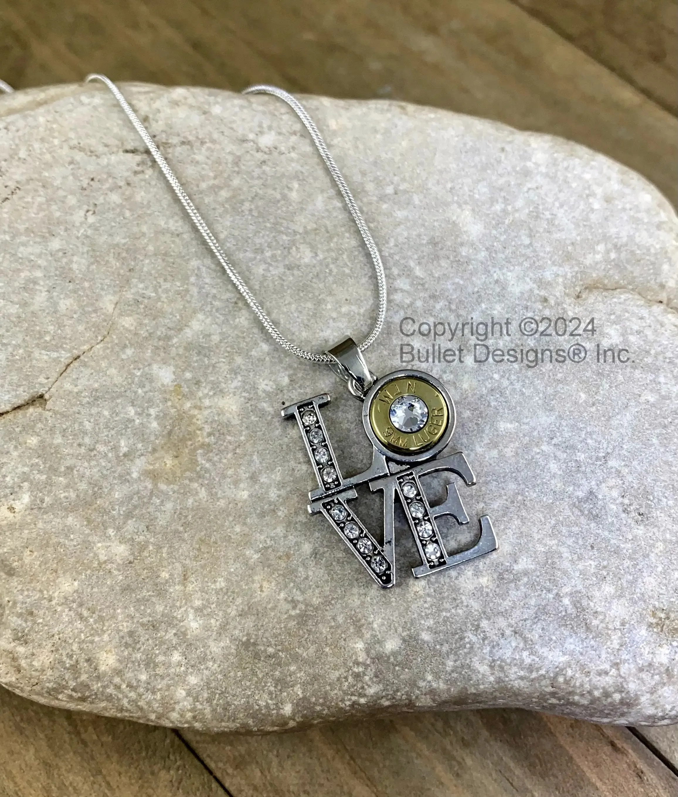 Custom 9mm Luger Love Letters Necklace, Real Bullet