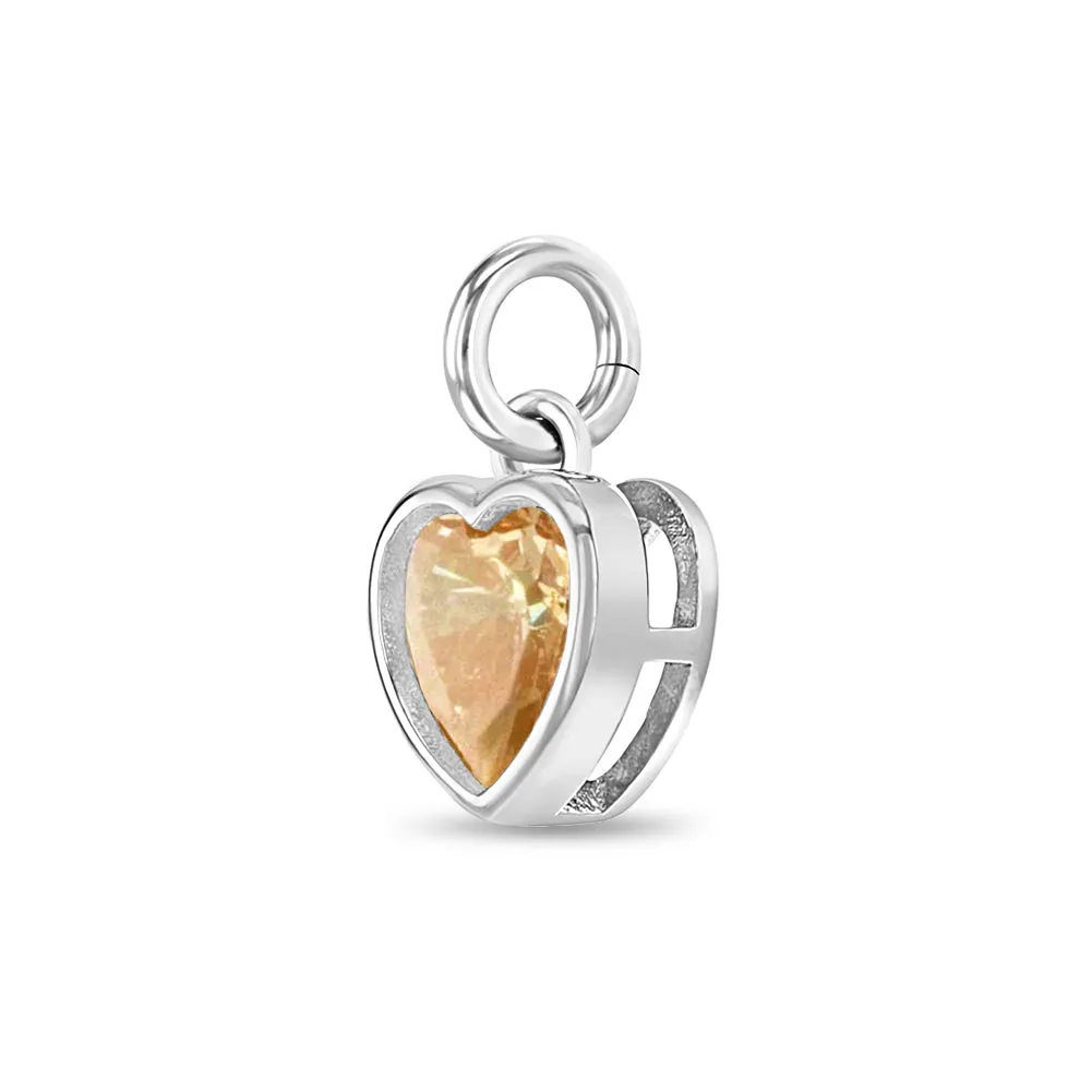 CZ Birthstone Heart Charms Kids / Children's / Girls for Charm Bracelet - Sterling Silver