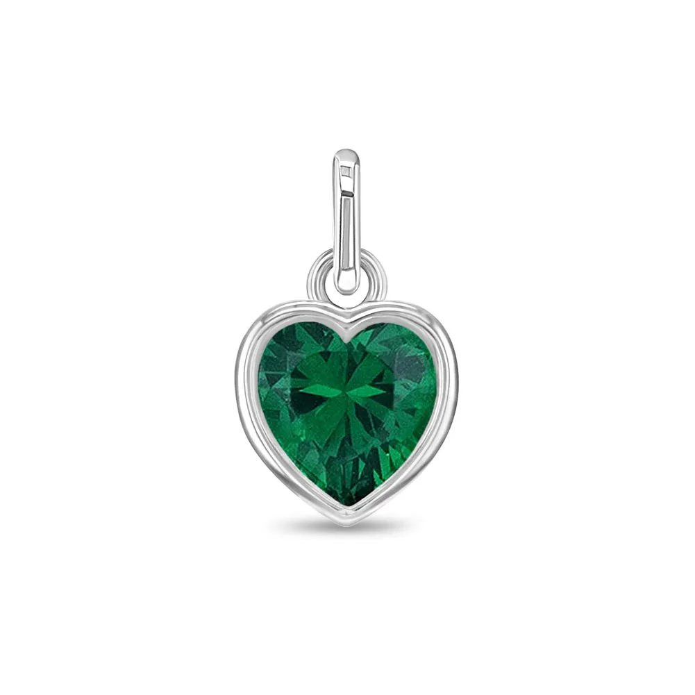 CZ Birthstone Heart Charms Kids / Children's / Girls for Charm Bracelet - Sterling Silver