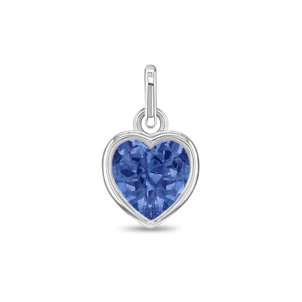 CZ Birthstone Heart Charms Kids / Children's / Girls for Charm Bracelet - Sterling Silver