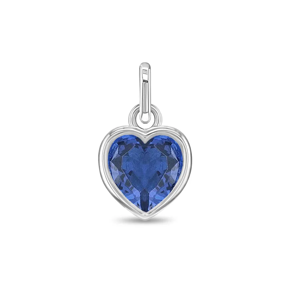 CZ Birthstone Heart Charms Kids / Children's / Girls for Charm Bracelet - Sterling Silver