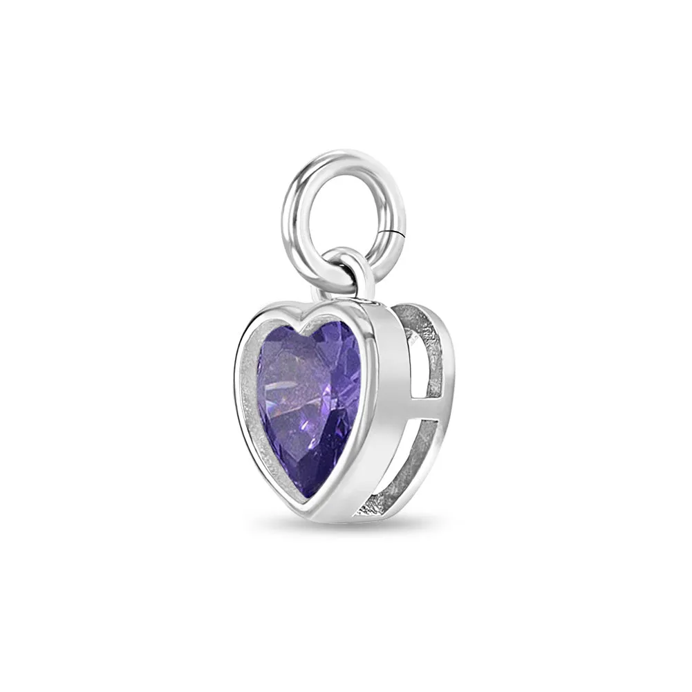 CZ Birthstone Heart Charms Kids / Children's / Girls for Charm Bracelet - Sterling Silver