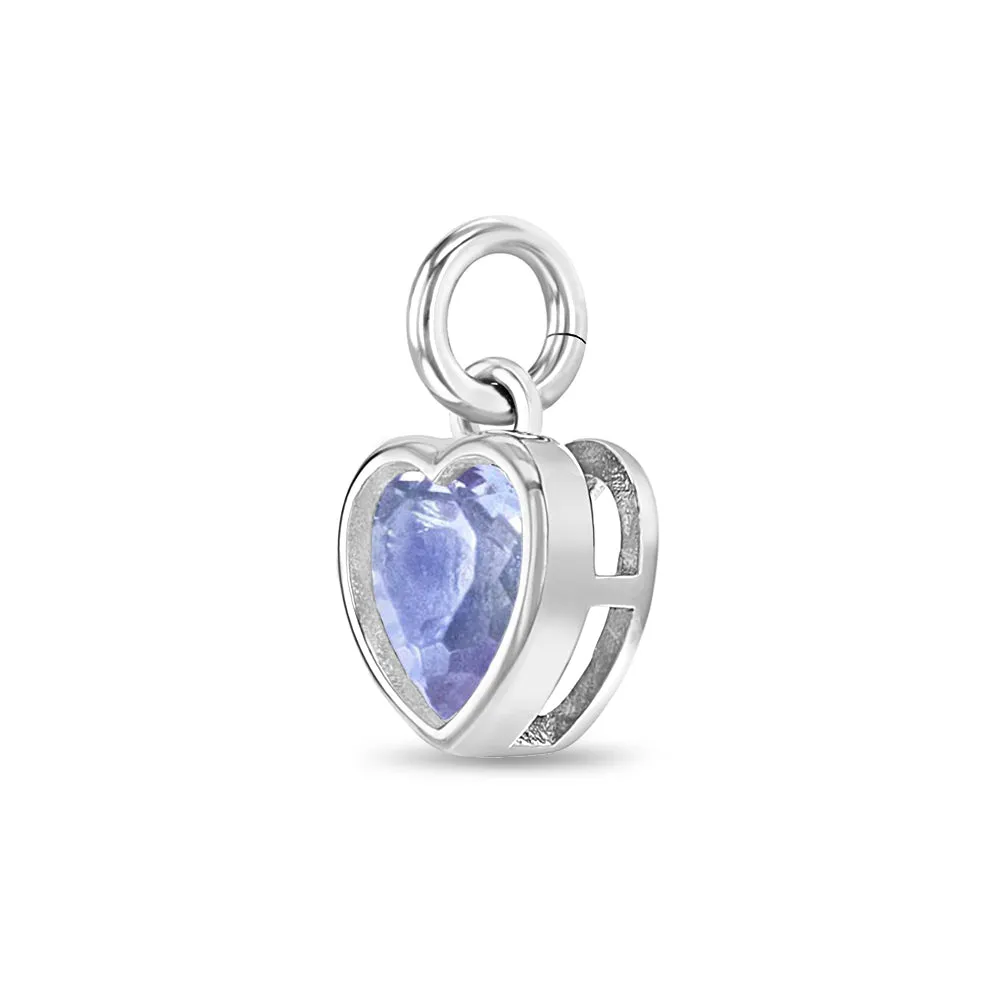 CZ Birthstone Heart Charms Kids / Children's / Girls for Charm Bracelet - Sterling Silver