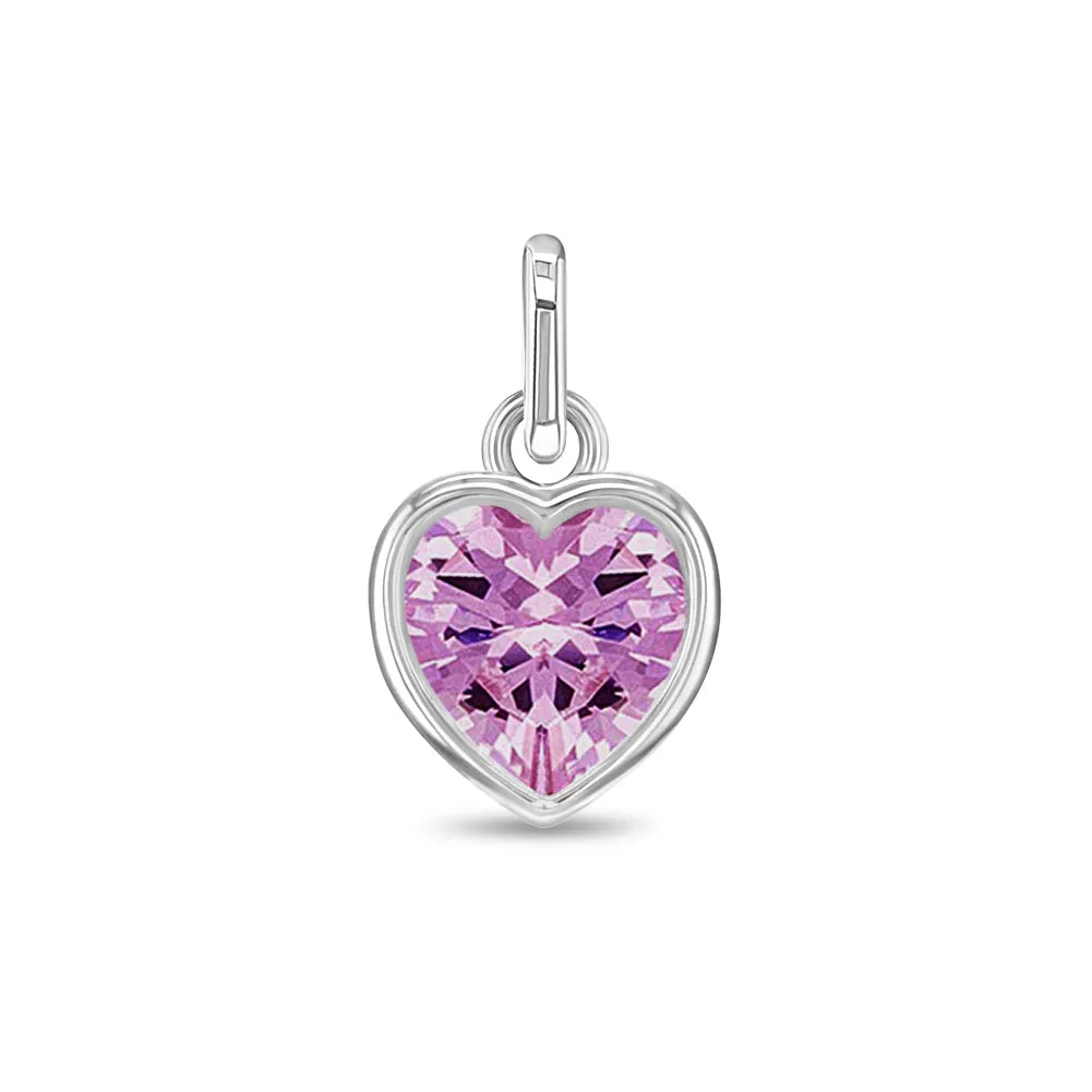 CZ Birthstone Heart Charms Kids / Children's / Girls for Charm Bracelet - Sterling Silver