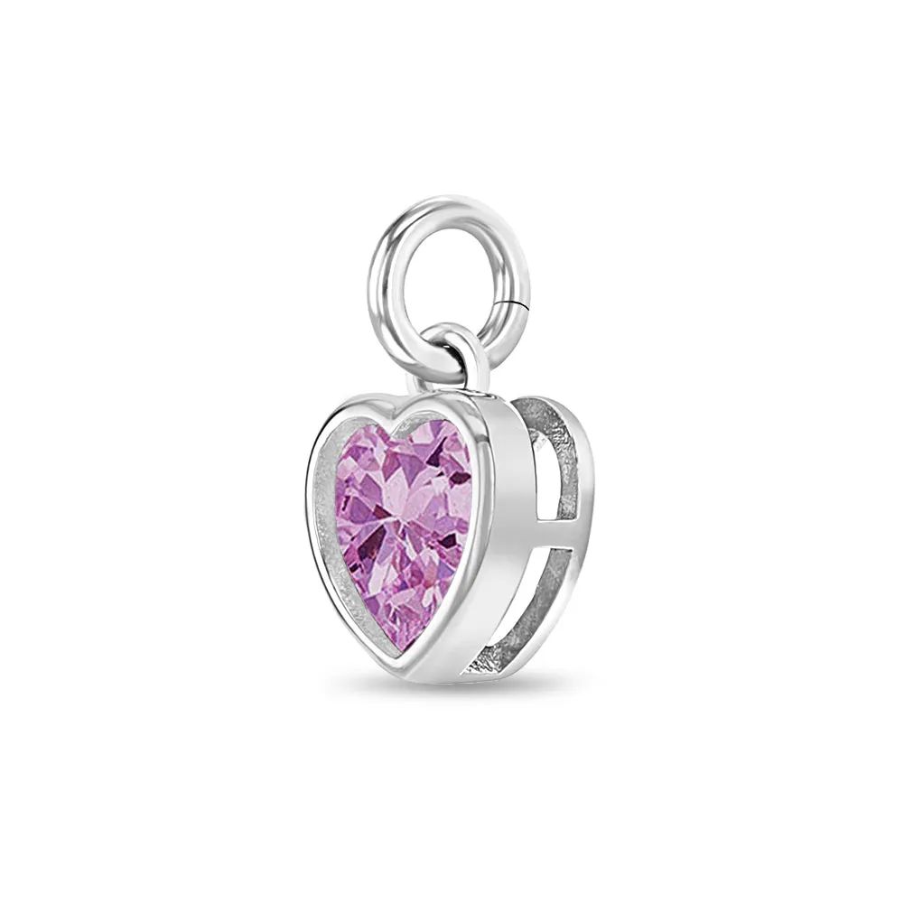 CZ Birthstone Heart Charms Kids / Children's / Girls for Charm Bracelet - Sterling Silver