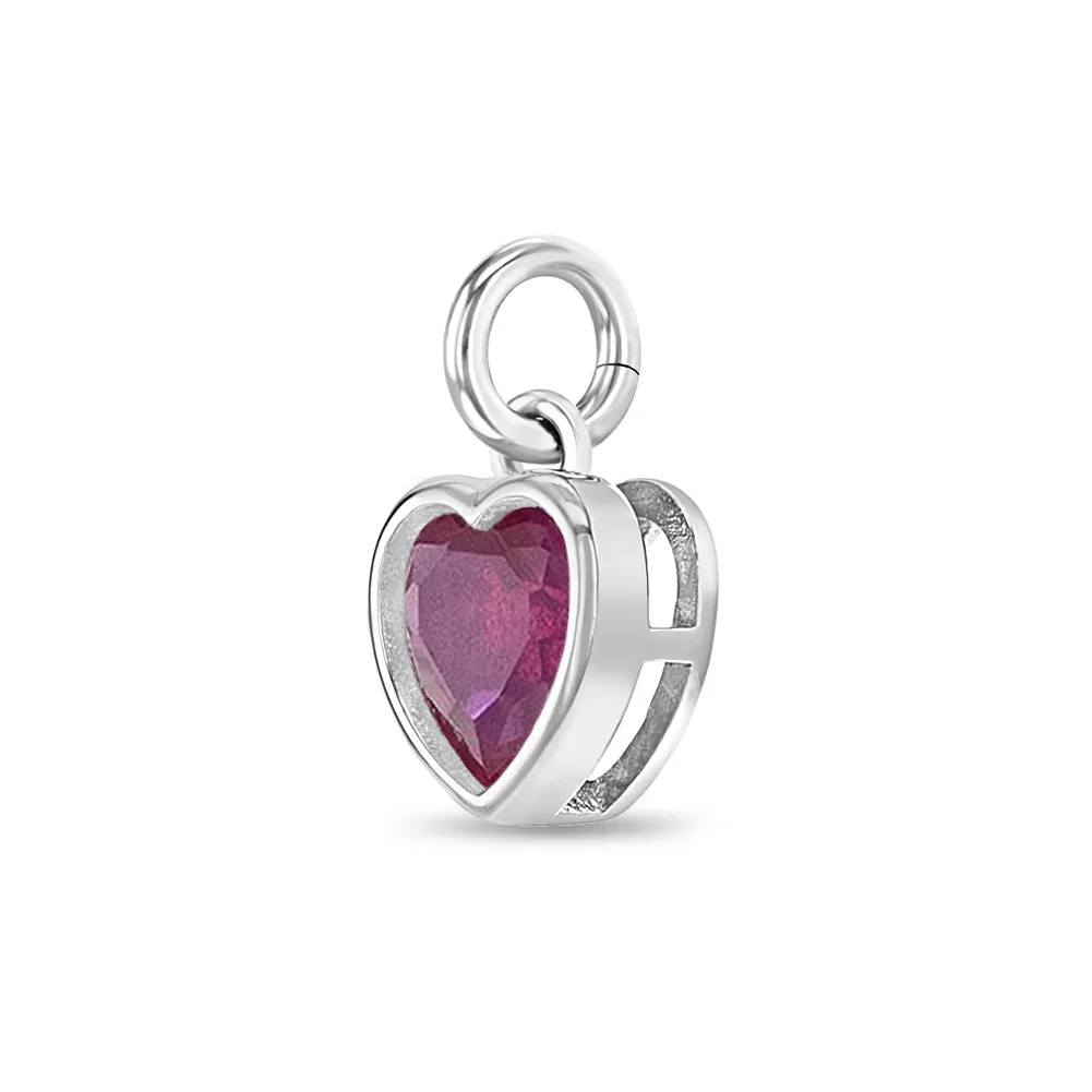 CZ Birthstone Heart Charms Kids / Children's / Girls for Charm Bracelet - Sterling Silver