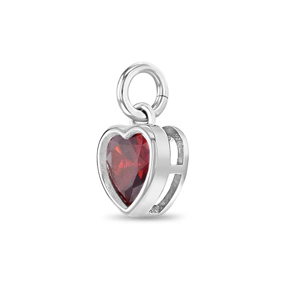 CZ Birthstone Heart Charms Kids / Children's / Girls for Charm Bracelet - Sterling Silver