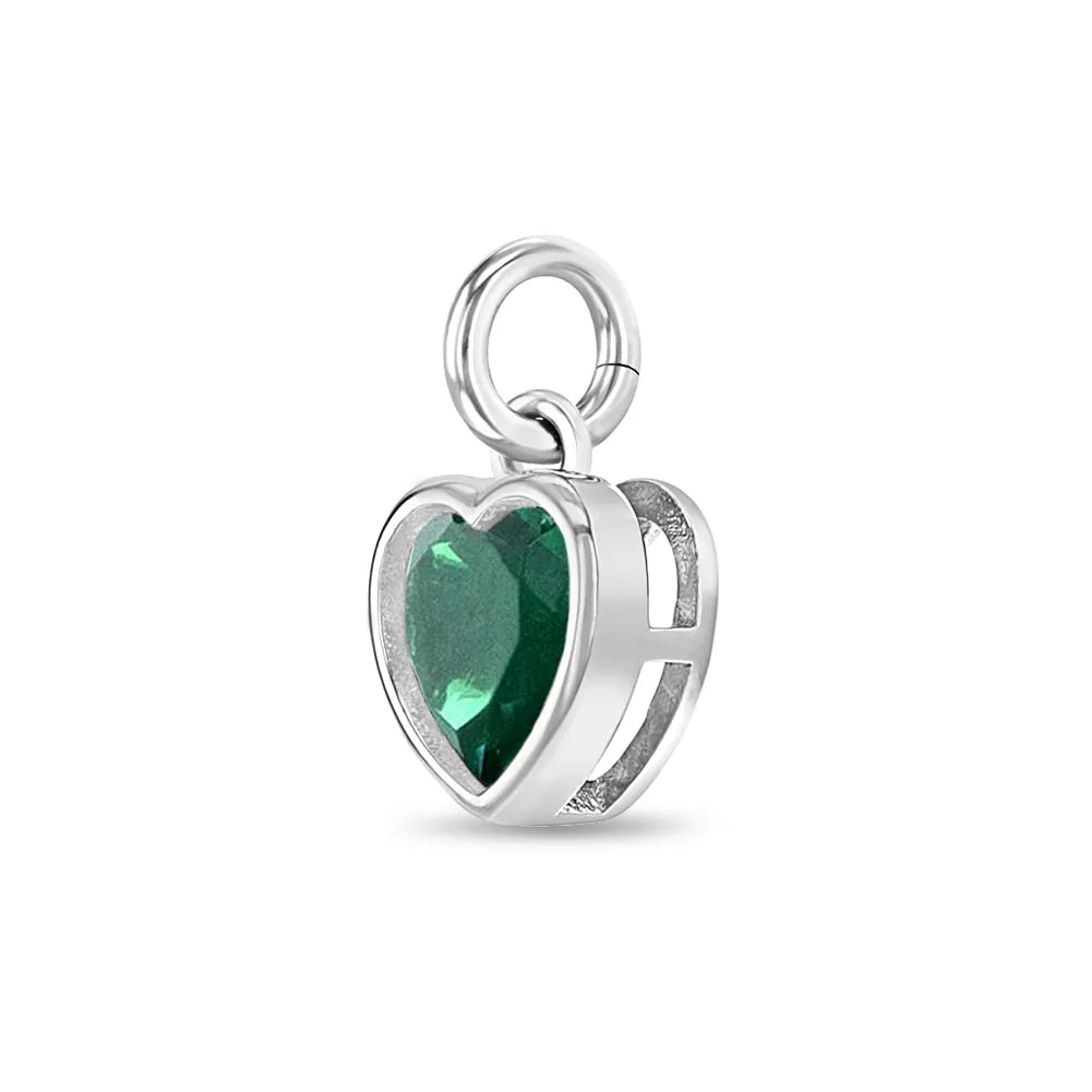 CZ Birthstone Heart Charms Kids / Children's / Girls for Charm Bracelet - Sterling Silver