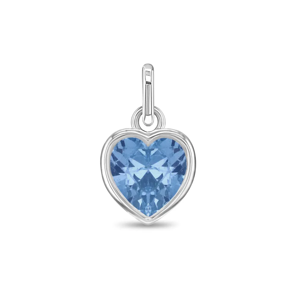 CZ Birthstone Heart Charms Kids / Children's / Girls for Charm Bracelet - Sterling Silver