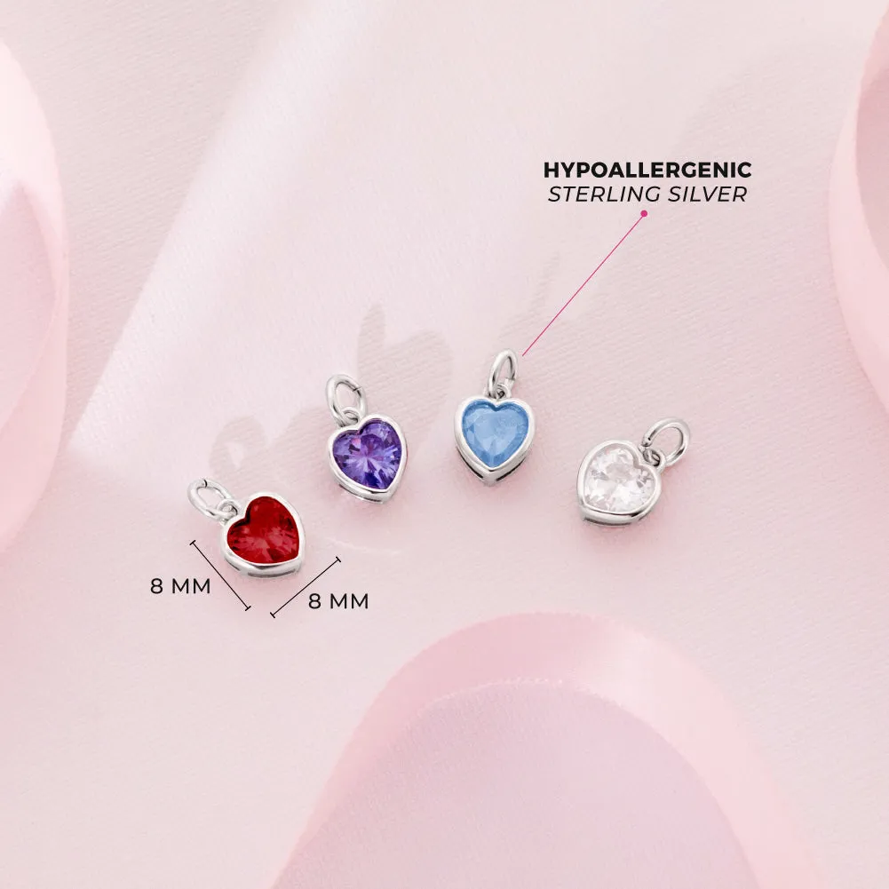 CZ Birthstone Heart Charms Kids / Children's / Girls for Charm Bracelet - Sterling Silver