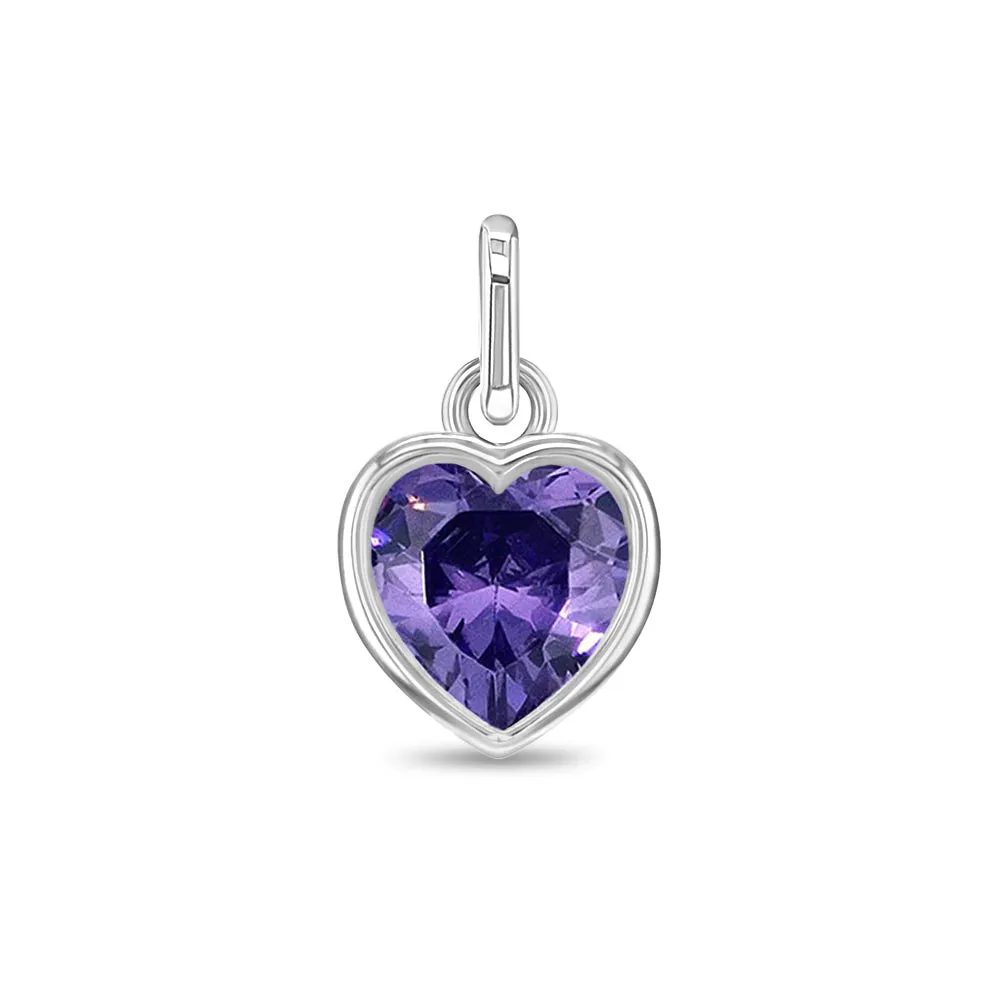 CZ Birthstone Heart Charms Kids / Children's / Girls for Charm Bracelet - Sterling Silver