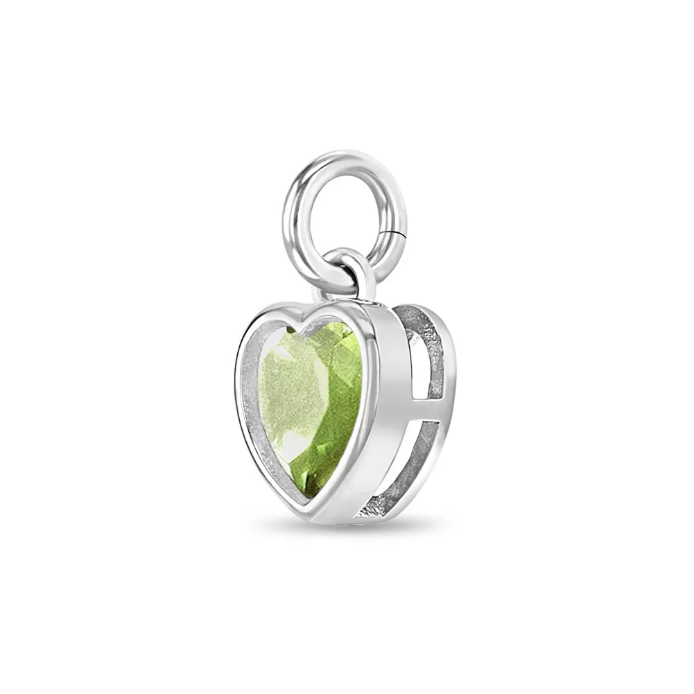 CZ Birthstone Heart Charms Kids / Children's / Girls for Charm Bracelet - Sterling Silver