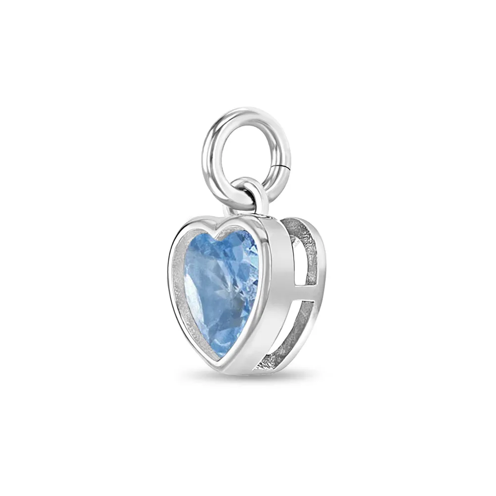 CZ Birthstone Heart Charms Kids / Children's / Girls for Charm Bracelet - Sterling Silver