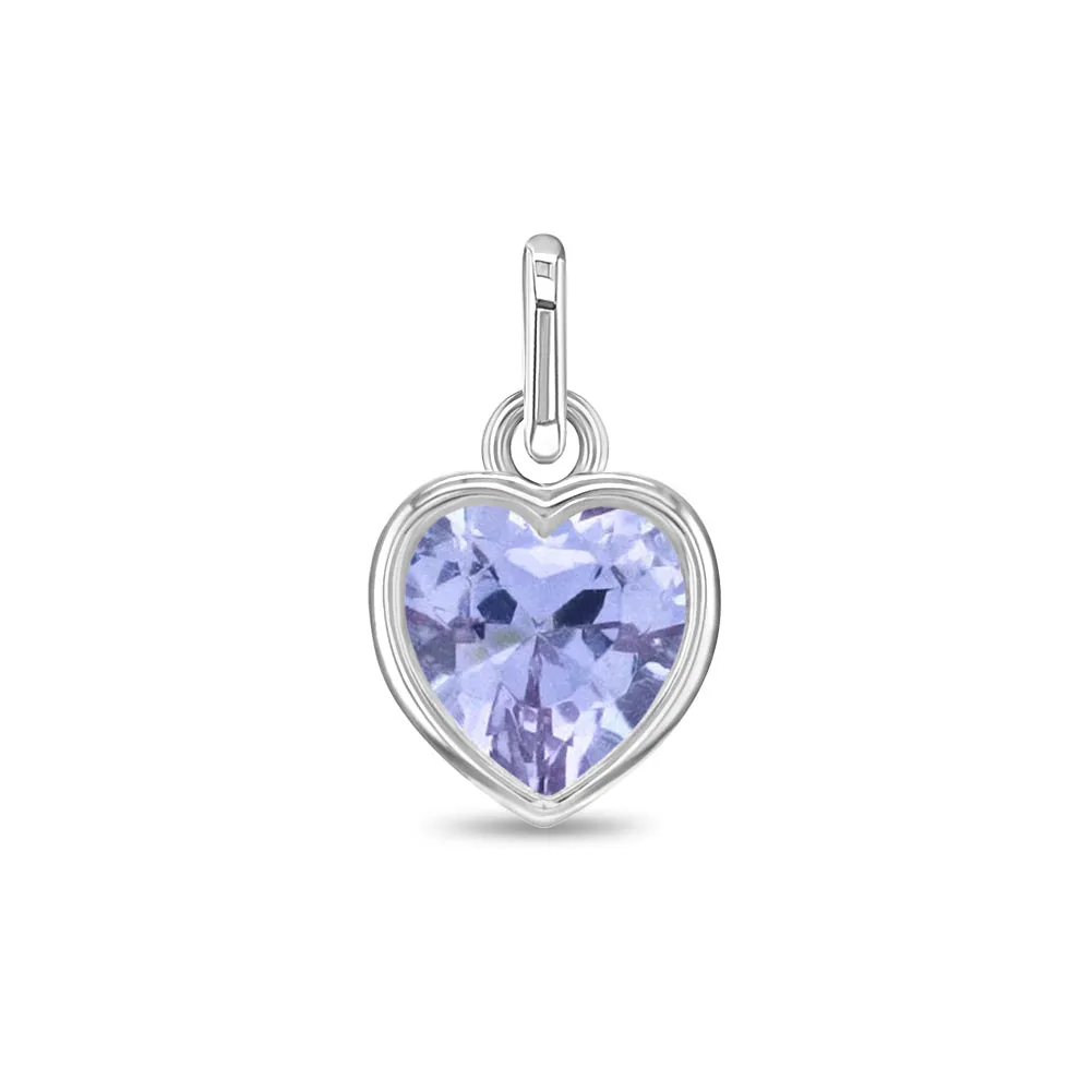 CZ Birthstone Heart Charms Kids / Children's / Girls for Charm Bracelet - Sterling Silver