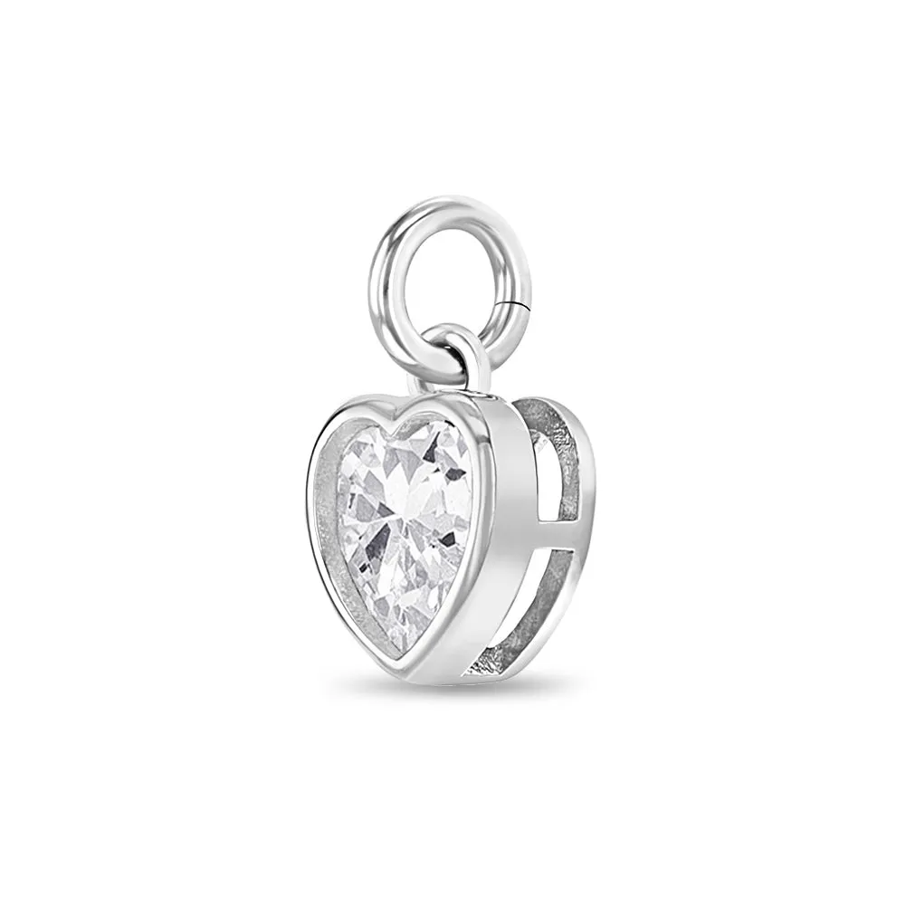 CZ Birthstone Heart Charms Kids / Children's / Girls for Charm Bracelet - Sterling Silver