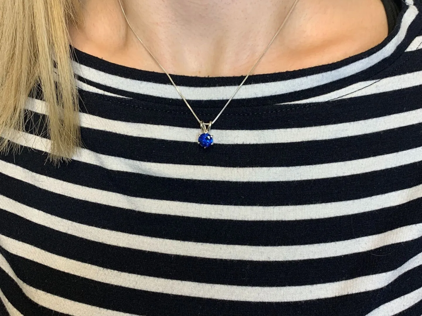 Dainty Sapphire Pendant - Blue Minimalist Necklace, September Birthstone Necklace