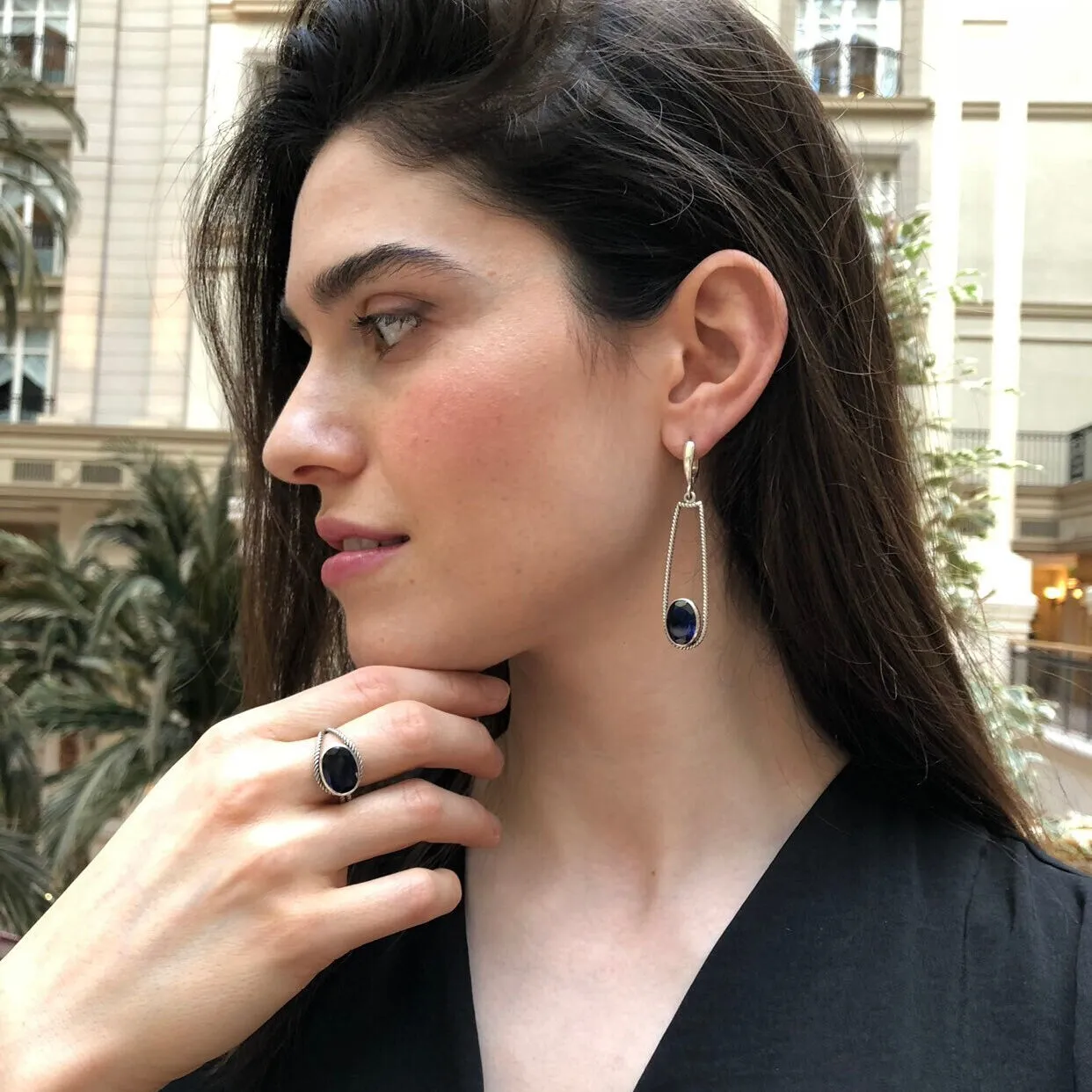 Dangling Sapphire Earrings - Blue Heavy Earrings - Long Vintage Earrings