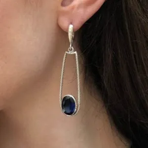 Dangling Sapphire Earrings - Blue Heavy Earrings - Long Vintage Earrings