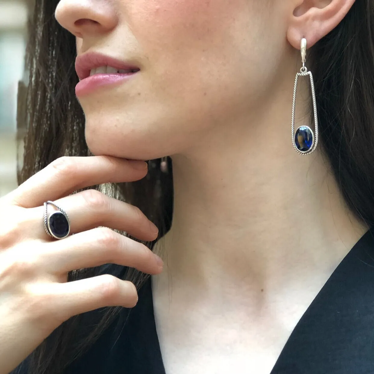 Dangling Sapphire Earrings - Blue Heavy Earrings - Long Vintage Earrings