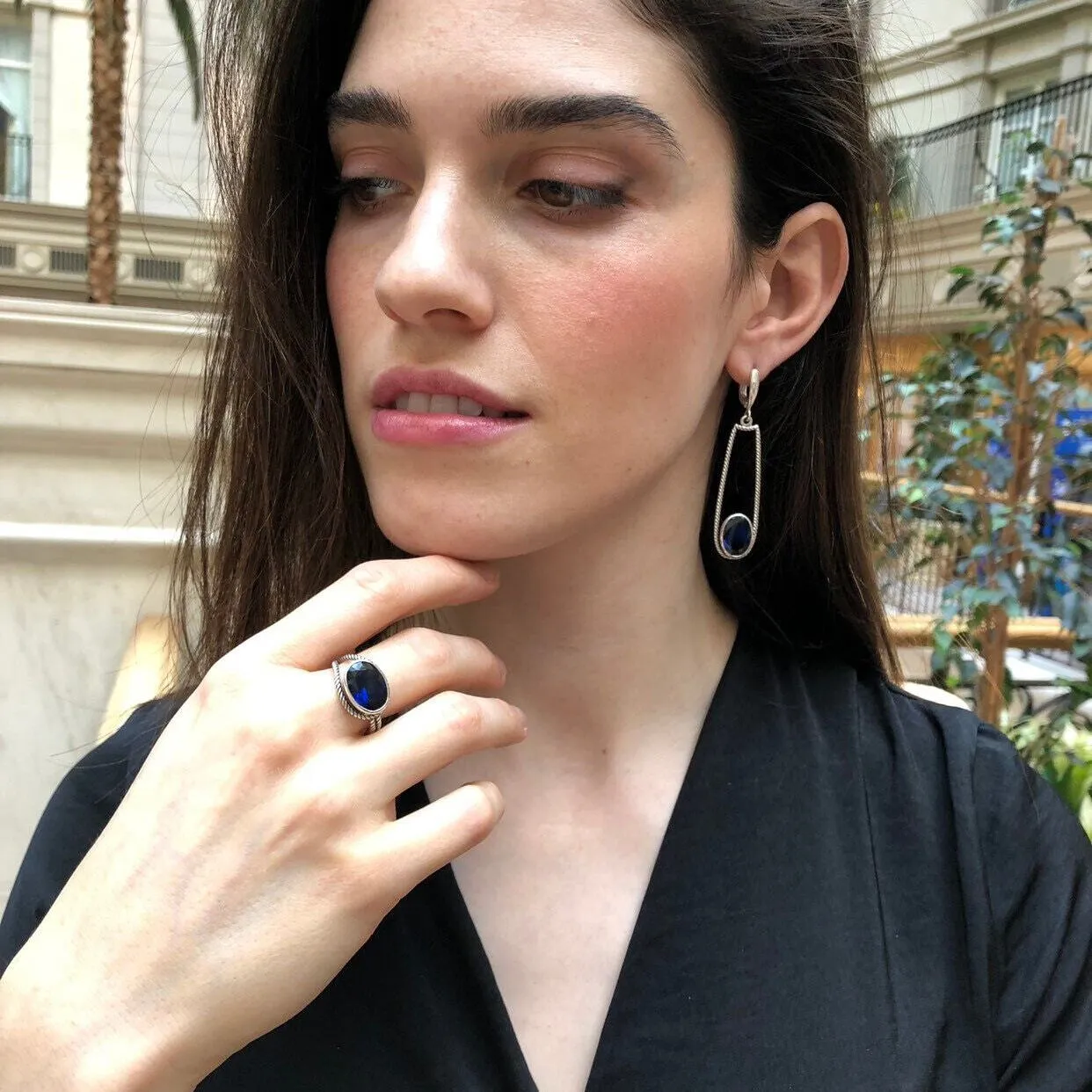 Dangling Sapphire Earrings - Blue Heavy Earrings - Long Vintage Earrings