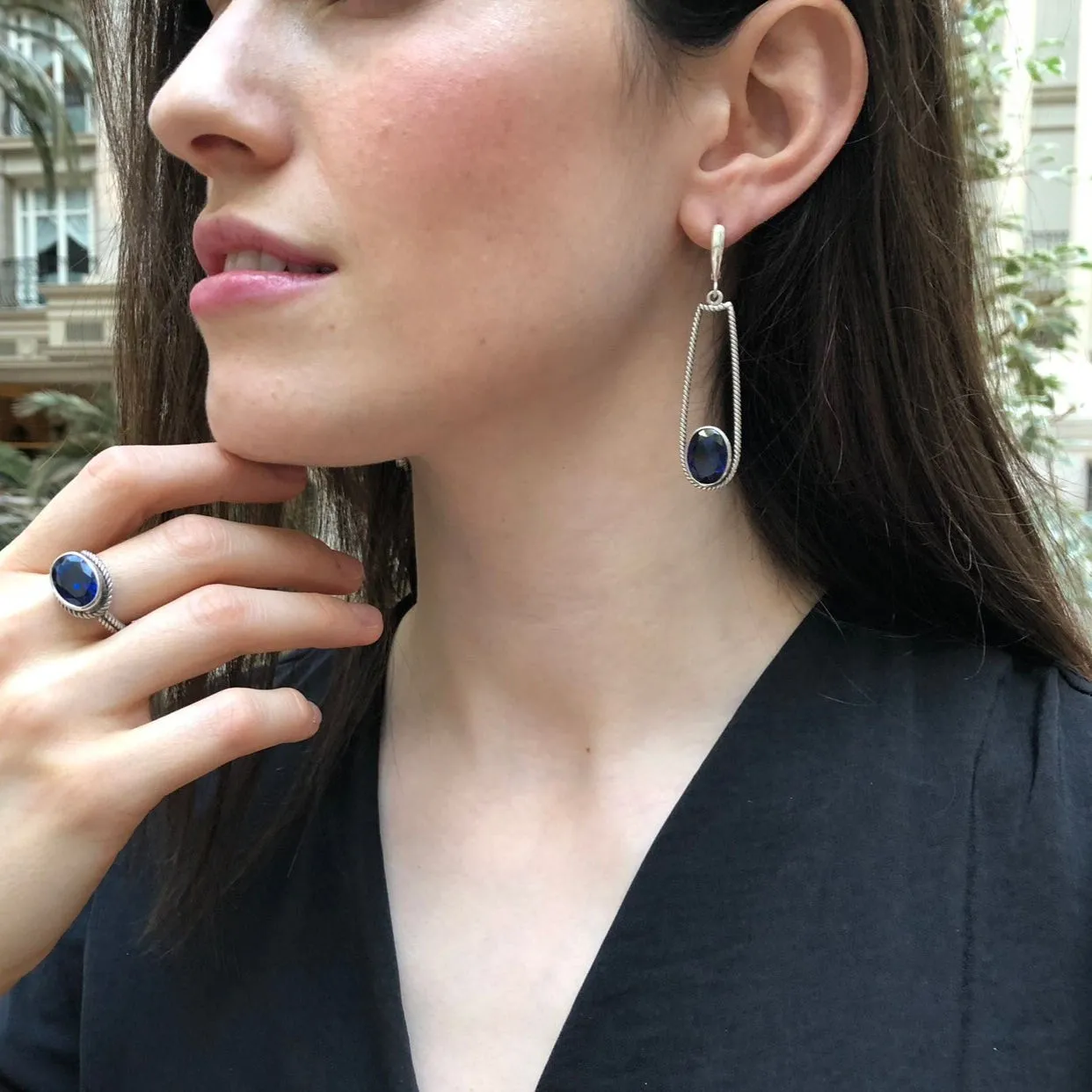 Dangling Sapphire Earrings - Blue Heavy Earrings - Long Vintage Earrings