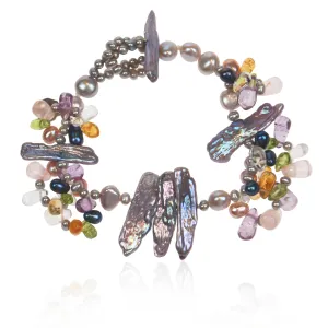 Dark Multi-Coloured Pearl & Semi Precious Stone 'Abstract' Bracelet
