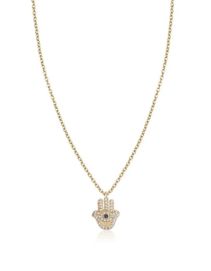 Diamond & Blue Sapphire Hamsa Necklace